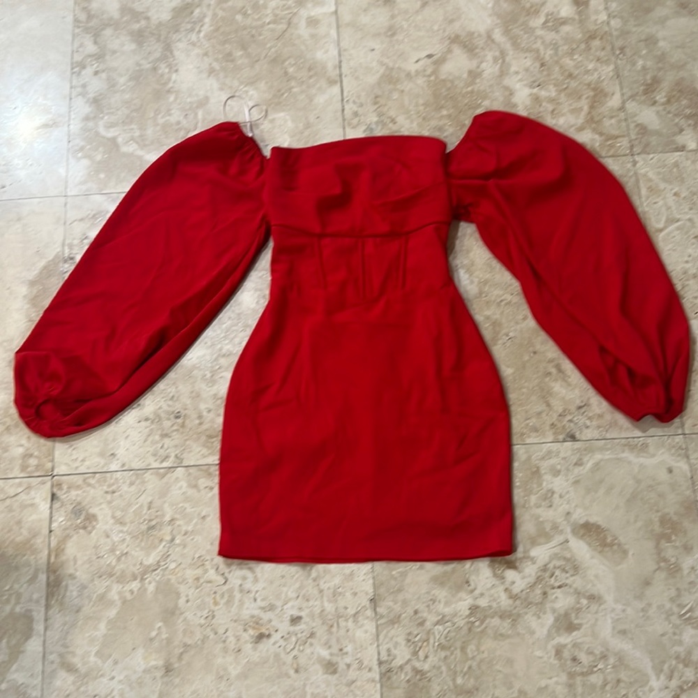 Red corset long sleeve off the shoulder mini dress 0 xs bell feminine